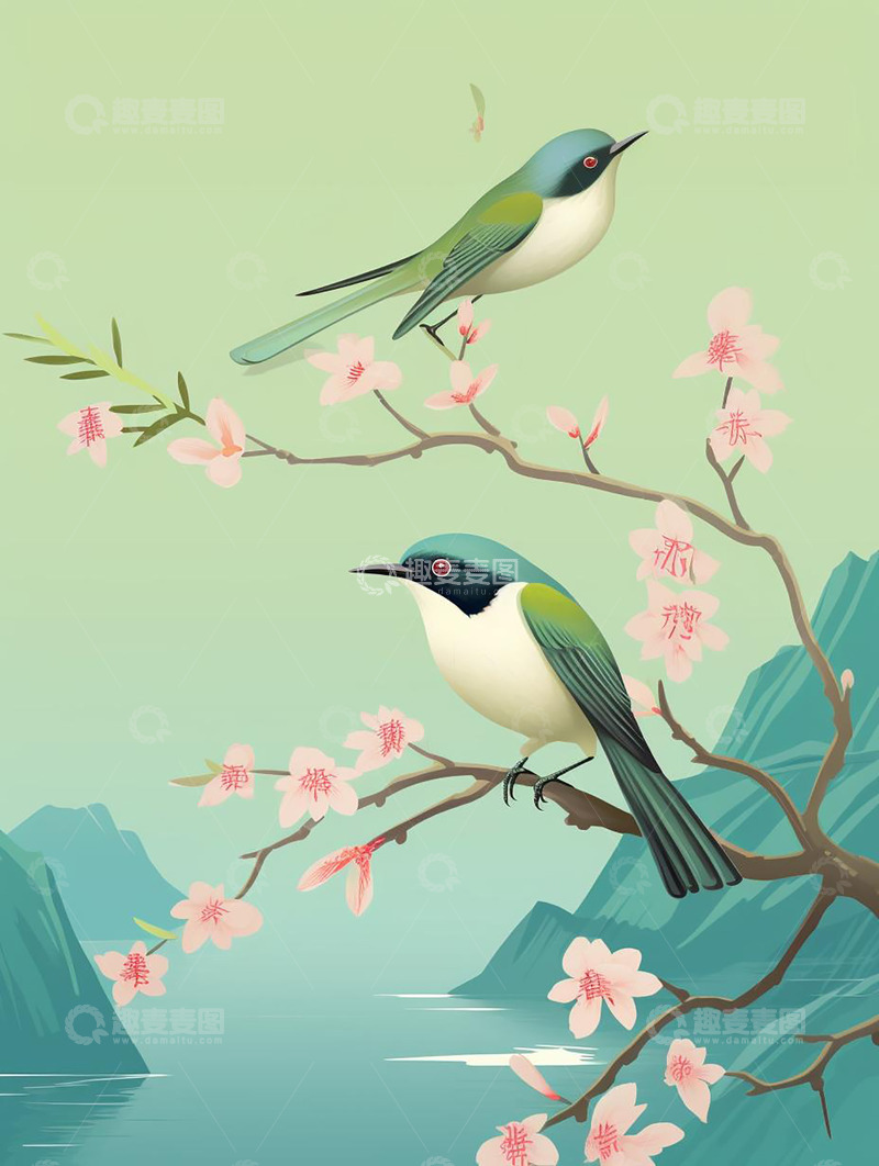 高清大图下载【趣麦麦图】花鸟树枝桃花竹枝背景图