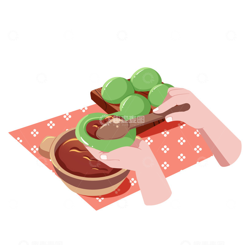 源文件下载【趣麦麦图】清明节包豆沙馅青团