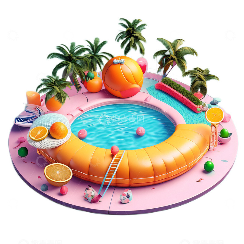 高清大图下载【趣麦麦图】夏日立体充气泳池2