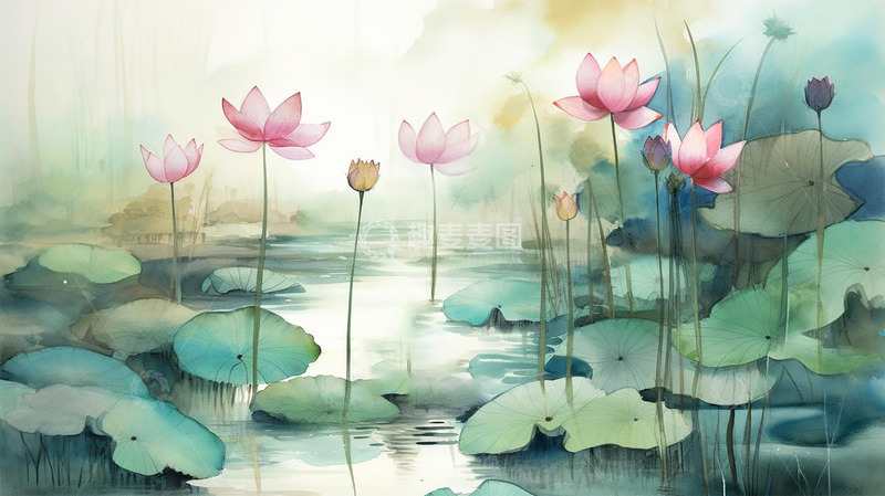 高清大图下载【趣麦麦图】古风诗意荷花荷塘背景