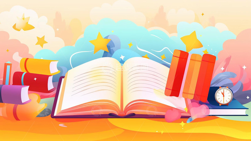 高清大图下载【趣麦麦图】梦幻卡通书本书堆插画背景