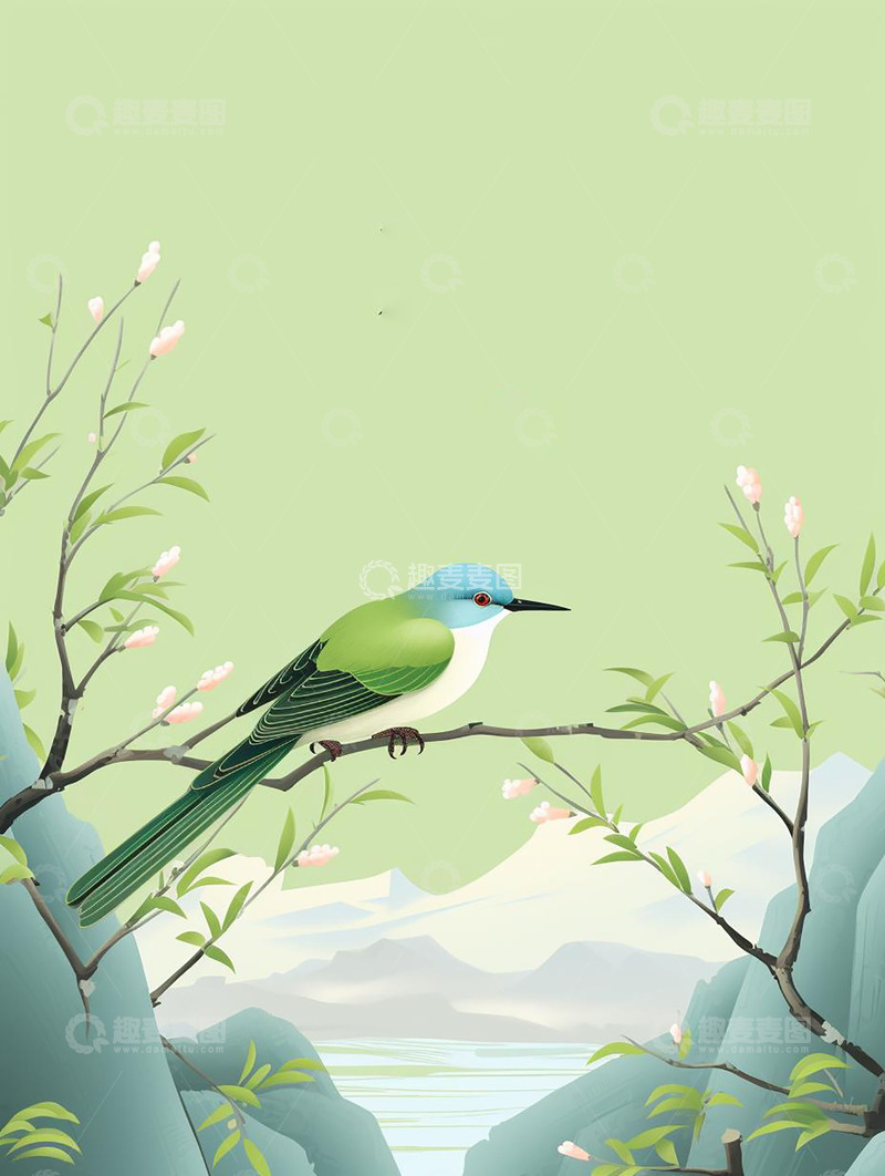 高清大图下载【趣麦麦图】中国风春天花鸟喜鹊