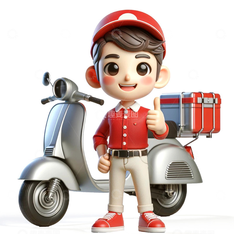高清大图下载【趣麦麦图】3D红色工作服快递员