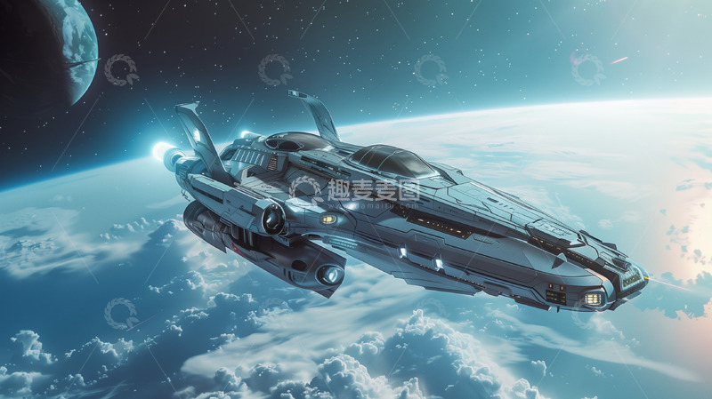 高清大图下载【趣麦麦图】宇宙飞船插画背景