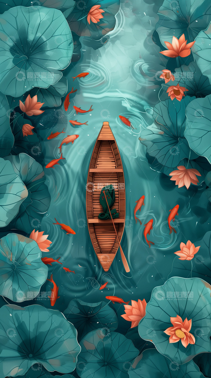 高清大图下载【趣麦麦图】池塘唯美插画背景