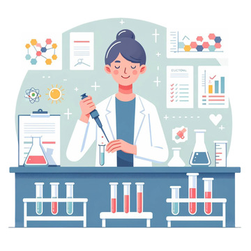 女科学家做实验扁平插画风格