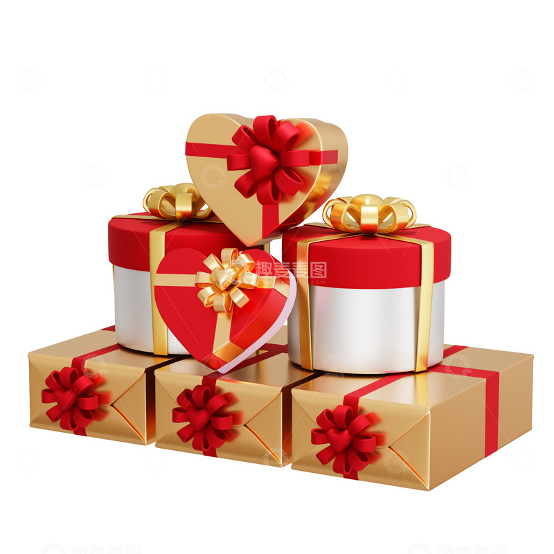源文件下载【趣麦麦图】礼品包装盒堆3D促销元素