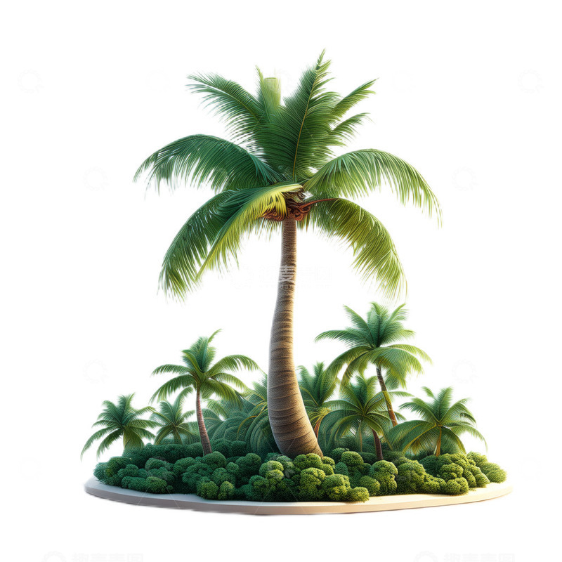高清大图下载【趣麦麦图】3D立体夏日椰子树植物热带