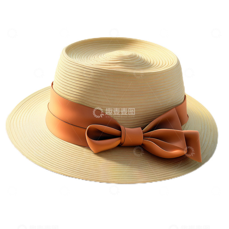 高清大图下载【趣麦麦图】-3D立体真实草帽郊游编织蝴蝶结