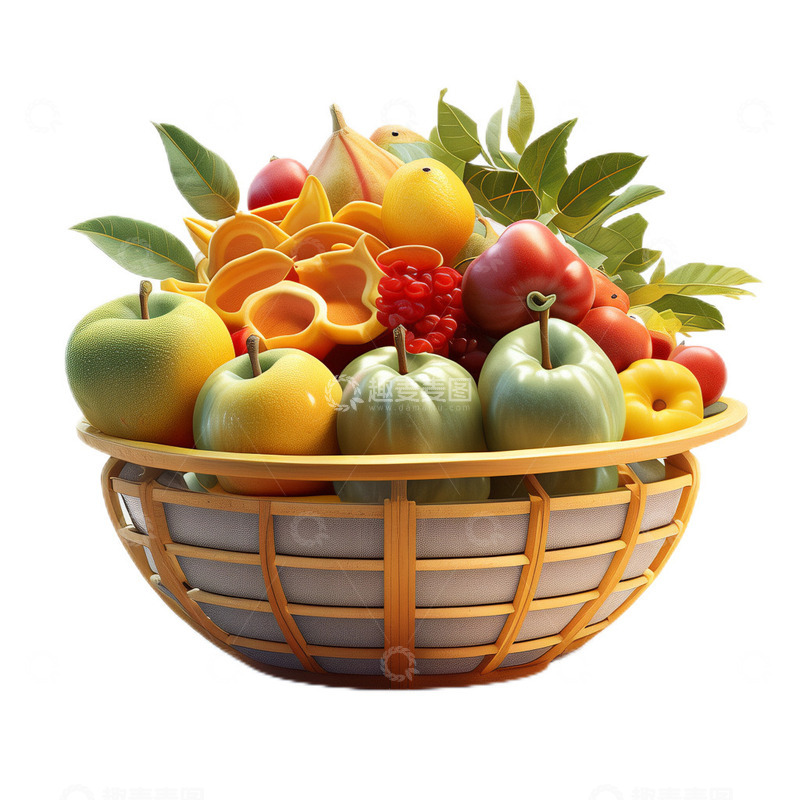 高清大图下载【趣麦麦图】3D卡通立体藤编篮子水果篮水果