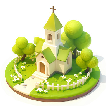 3D卡通花园教堂沙盘