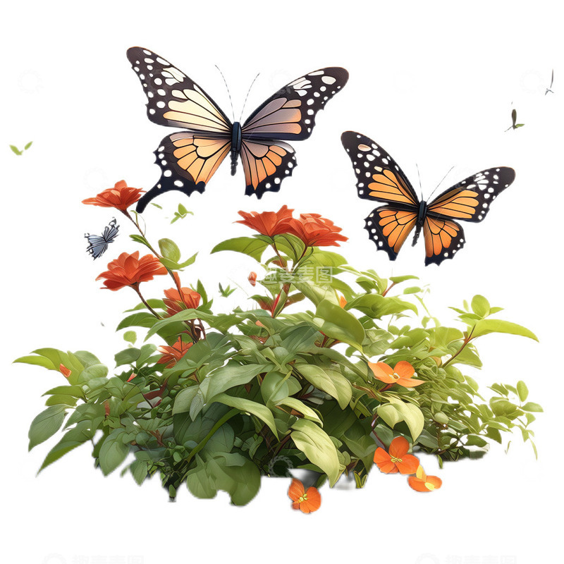 高清大图下载【趣麦麦图】3D立体春游春日植物蝴蝶