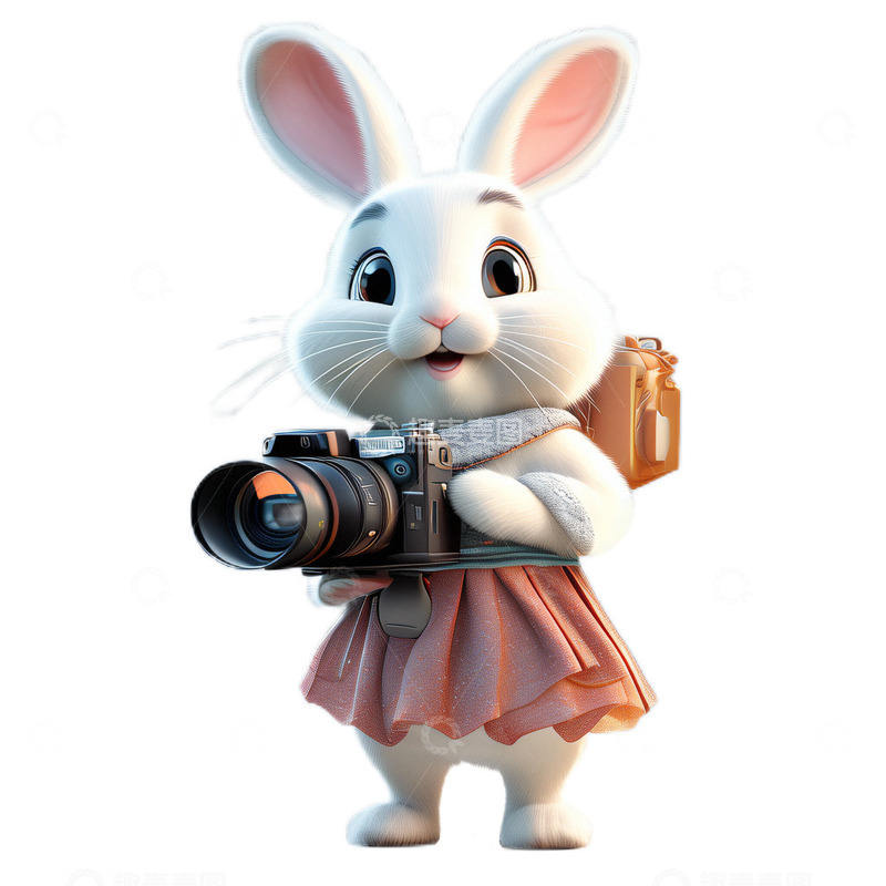 高清大图下载【趣麦麦图】3D立体卡通可爱兔子摄像机郊游粉色裙子