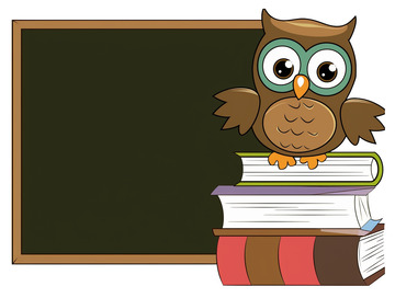 猫头鹰站在书堆上教学插画