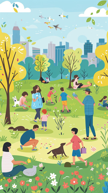 户外郊游城市公园插画背景