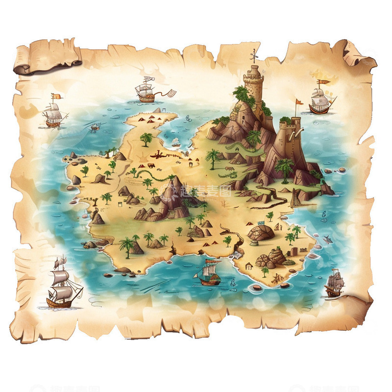 高清大图下载【趣麦麦图】夏日主题海盗航海藏宝图