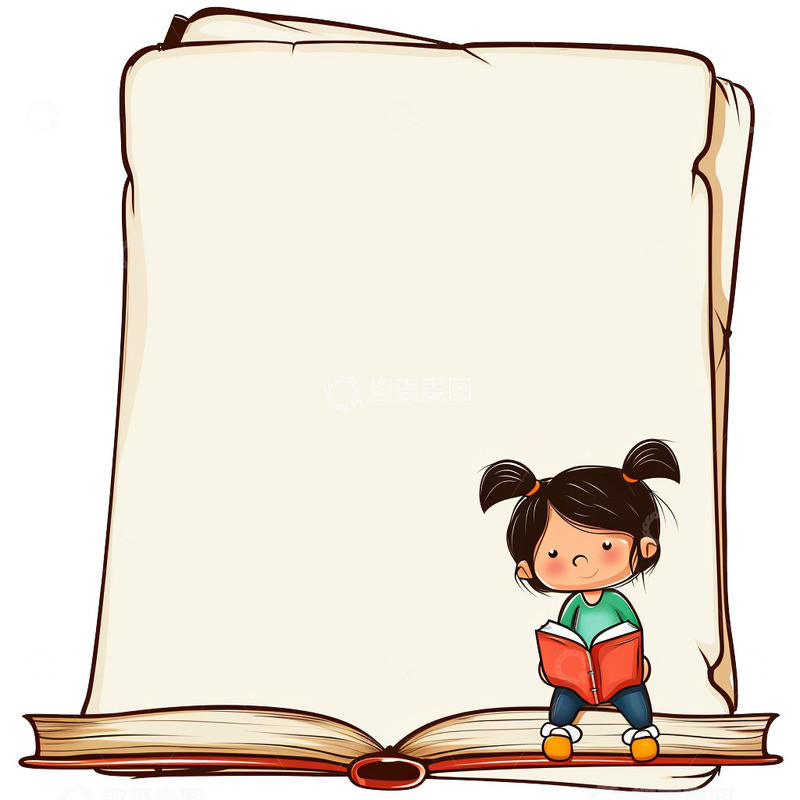 高清大图下载【趣麦麦图】创意女孩阅读图案信纸