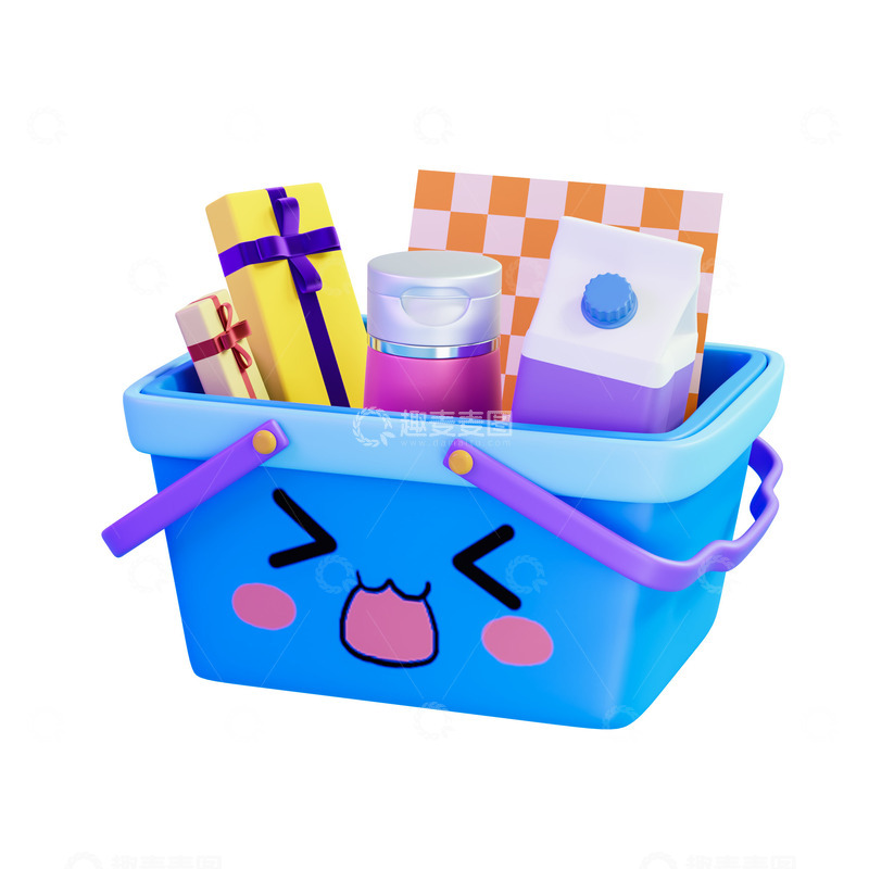 源文件下载【趣麦麦图】3D立体卡通购物篮框