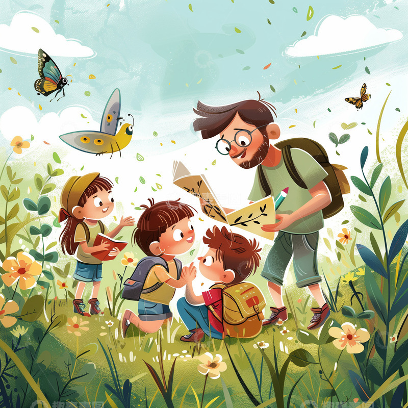 高清大图下载【趣麦麦图】户外郊游探险插画背景