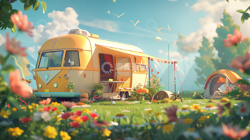 高清大图下载【趣麦麦图】-3D露营郊游背景
