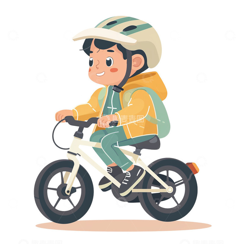 高清大图下载【趣麦麦图】-骑自行车运动户外踏青的男孩插画