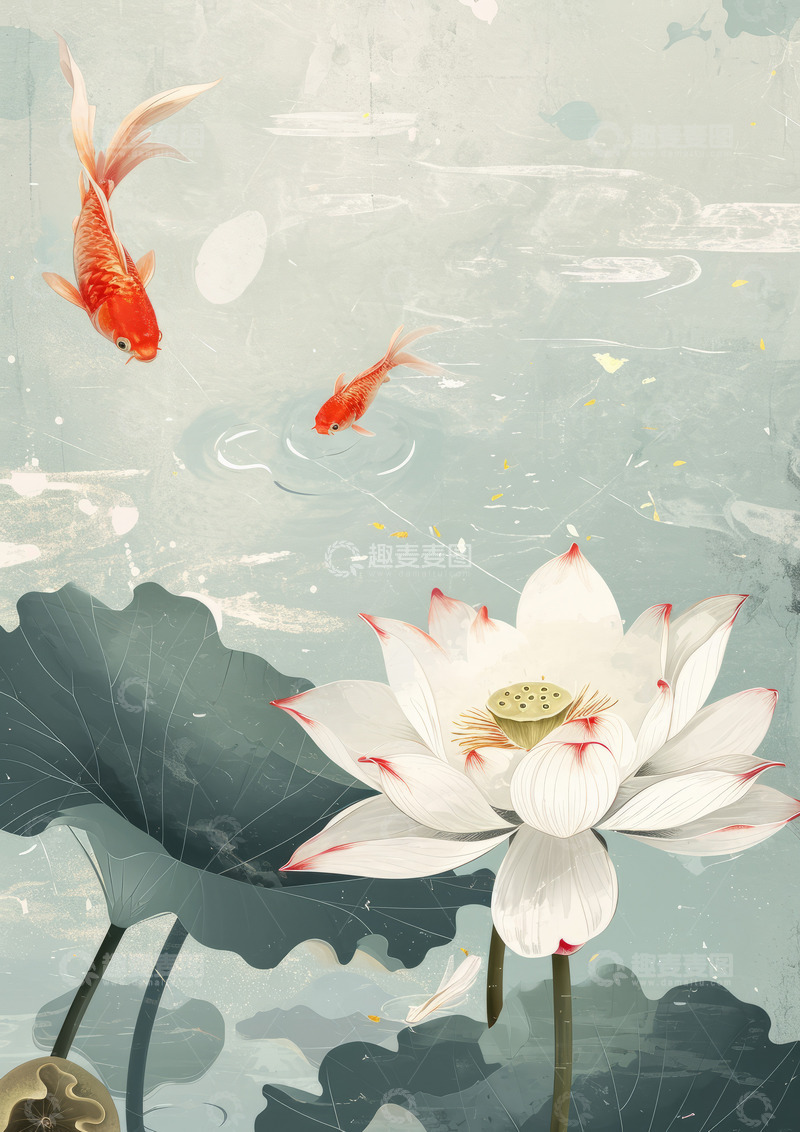 高清大图下载【趣麦麦图】水墨画唯美荷花山水背景