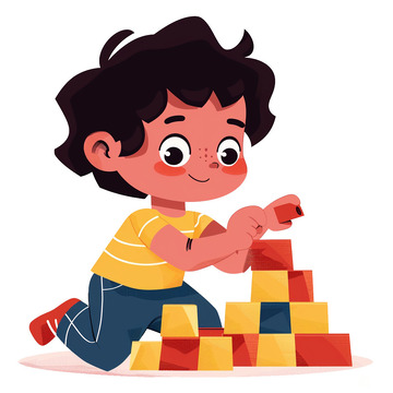 小男孩地上搭积木插画