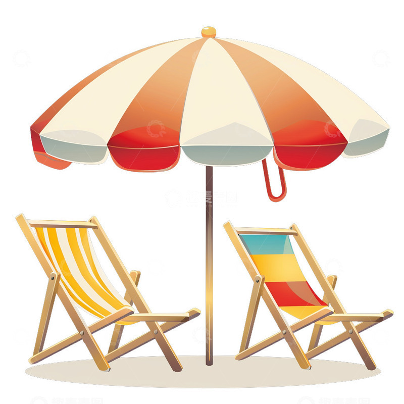 高清大图下载【趣麦麦图】夏天海滩躺椅遮阳伞