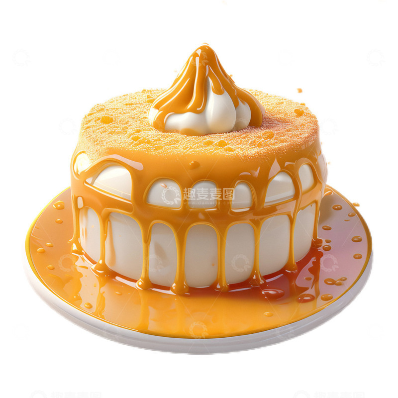 高清大图下载【趣麦麦图】3D立体卡通可爱焦糖布丁甜品西式