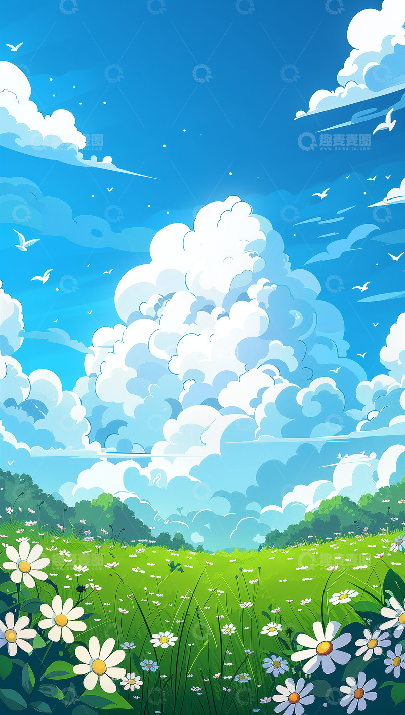 高清大图下载【趣麦麦图】小清新春天户外风景插画背景