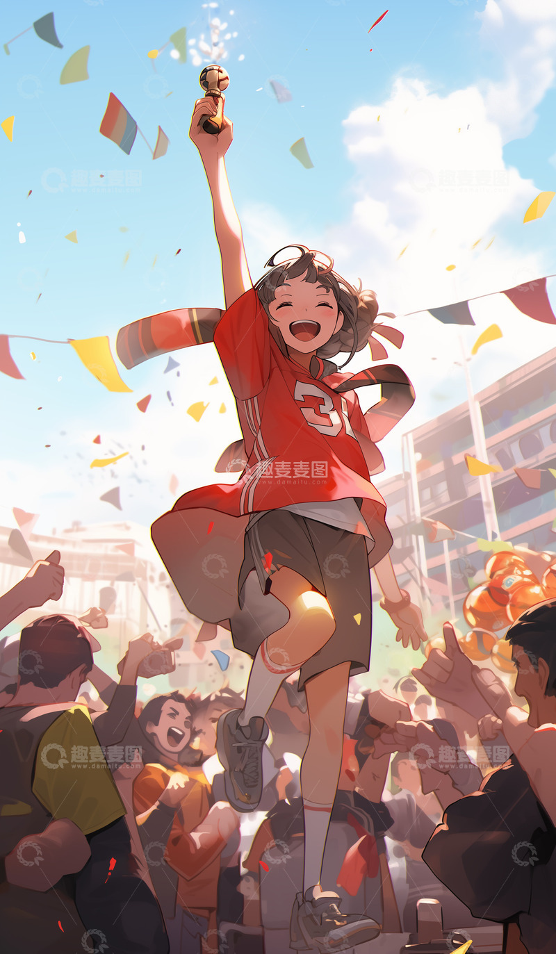 高清大图下载【趣麦麦图】运动比赛女孩获奖插画背景