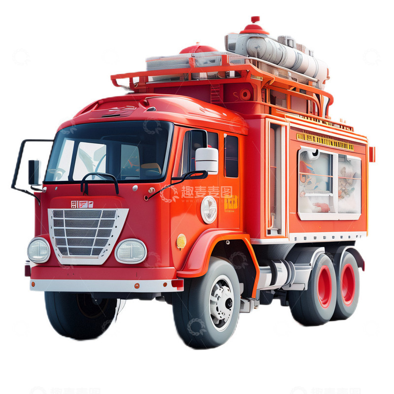 高清大图下载【趣麦麦图】3D立体卡通可爱消防车消防救火
