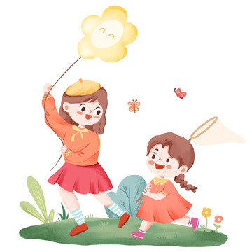 手绘卡通户外春天亲子出游