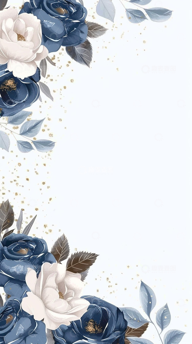 高清大图下载【趣麦麦图】蓝色ins风花朵边框背景