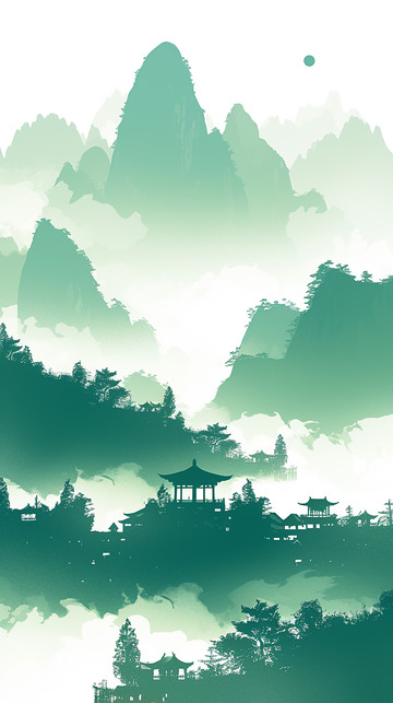 绿色渐变远山背景