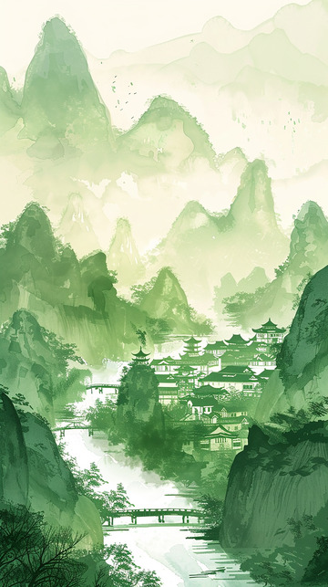 春日绿色山水背景