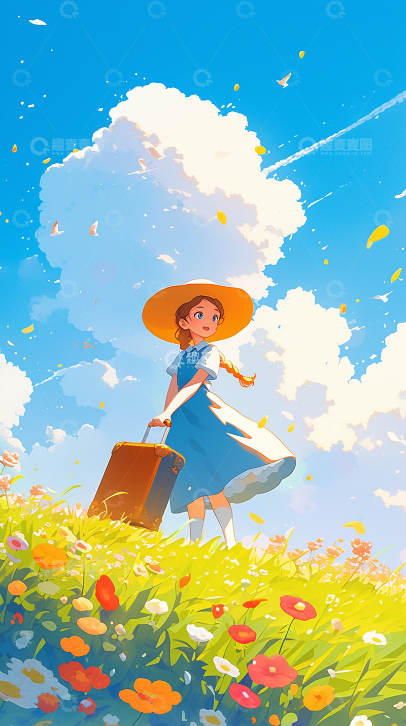 高清大图下载【趣麦麦图】春日穿蓝裙子的女孩