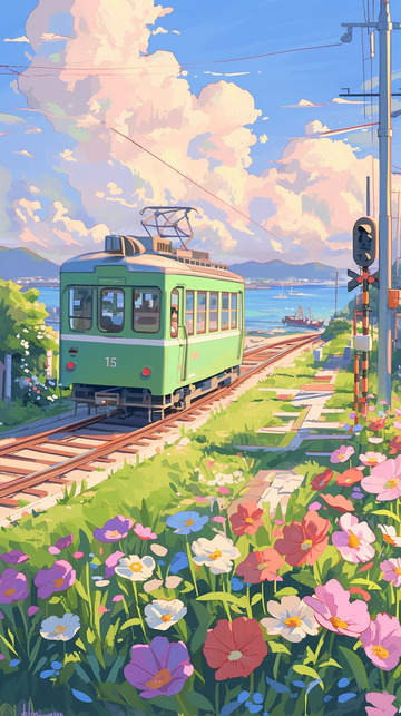 鲜花轨道列车背景