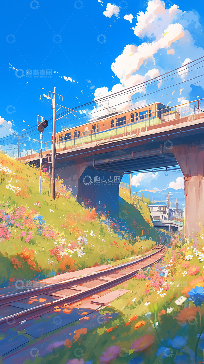 高清大图下载【趣麦麦图】高架桥上行驶的列车