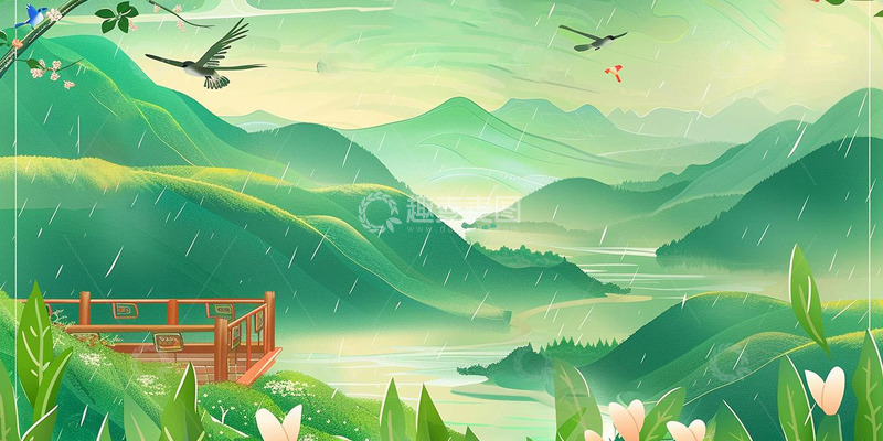 高清大图下载【趣麦麦图】中国风清明节翠绿色背景展板
