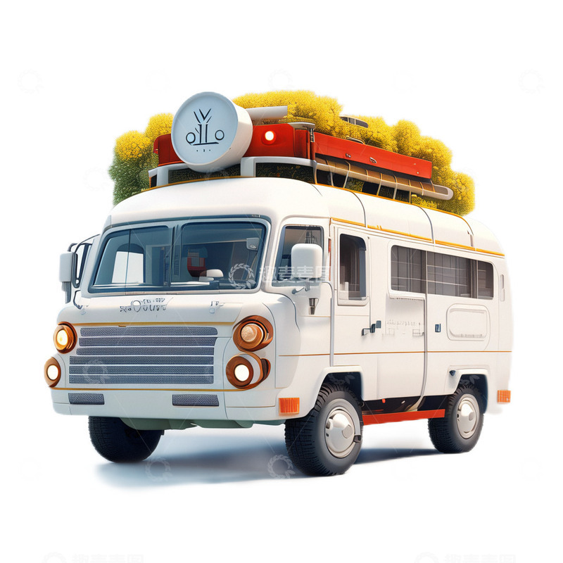 高清大图下载【趣麦麦图】3D立体卡通面包车旅行车辆