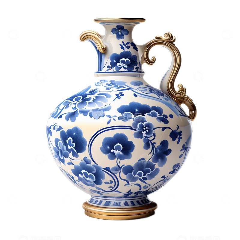 高清大图下载【趣麦麦图】3D立体卡通中国风青花瓷镶金