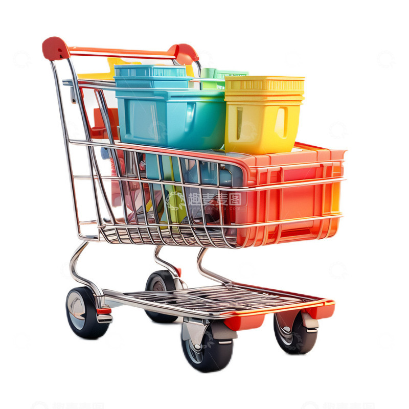 高清大图下载【趣麦麦图】3D立体卡通购物车购物小推车节日