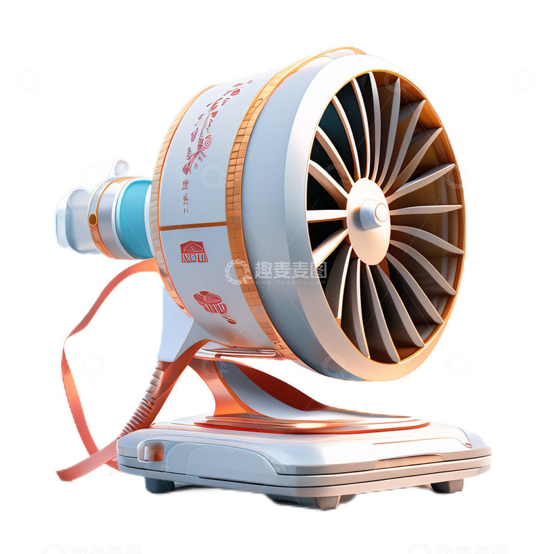 高清大图下载【趣麦麦图】3D立体卡通电风扇白色机械