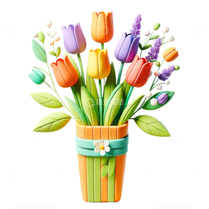 高清大图下载【趣麦麦图】3D粘土风格的郁金香素材