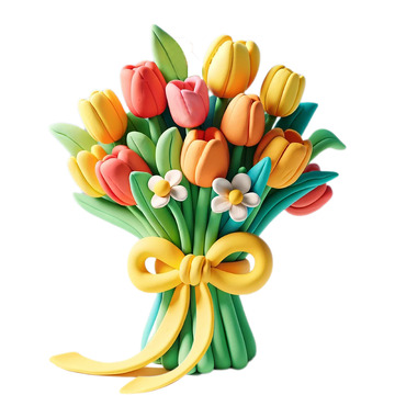 粘土风格3D卡通花束素材