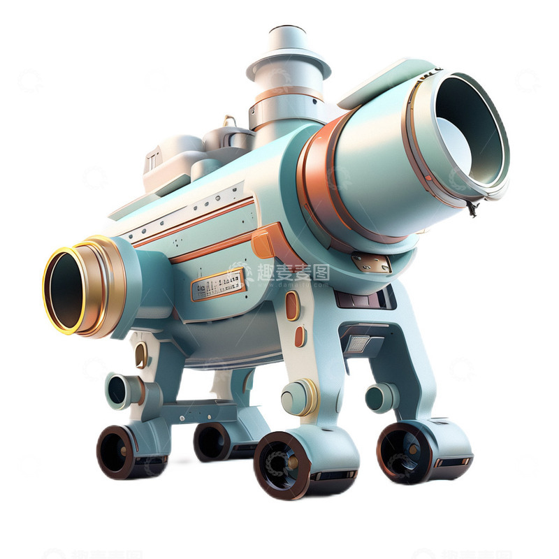 高清大图下载【趣麦麦图】3D立体卡通天文望远镜金属望远模型