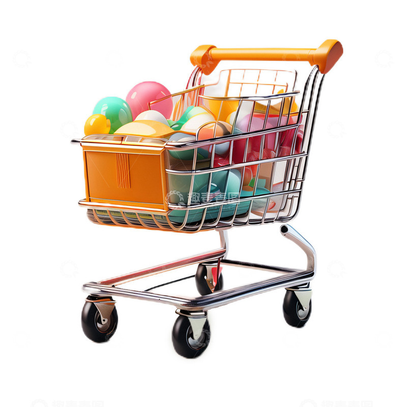 高清大图下载【趣麦麦图】3D立体卡通购物车购物小推车