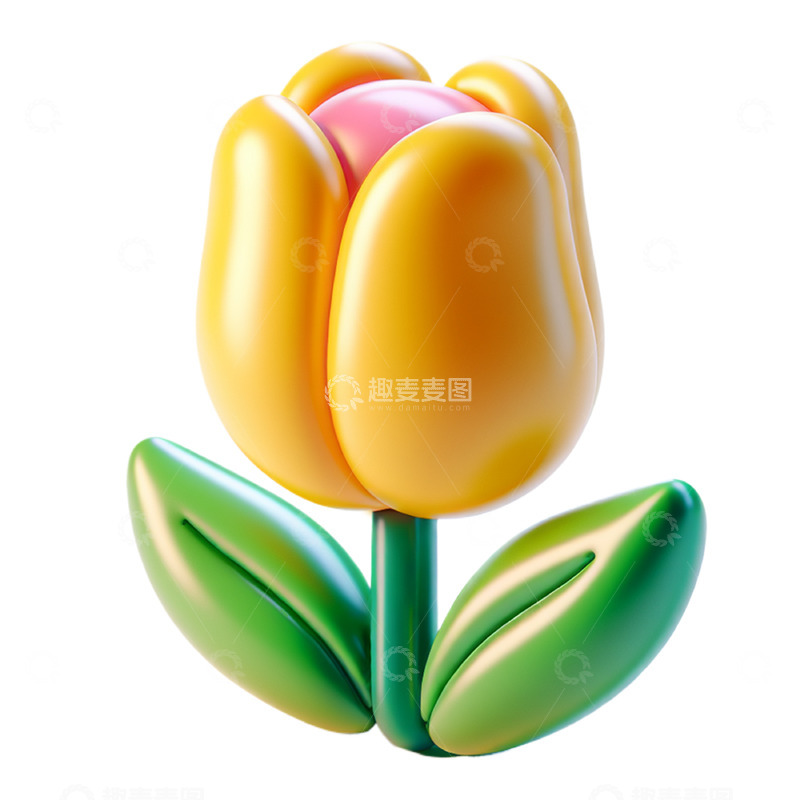 高清大图下载【趣麦麦图】卡通3D充气风格黄色郁金香