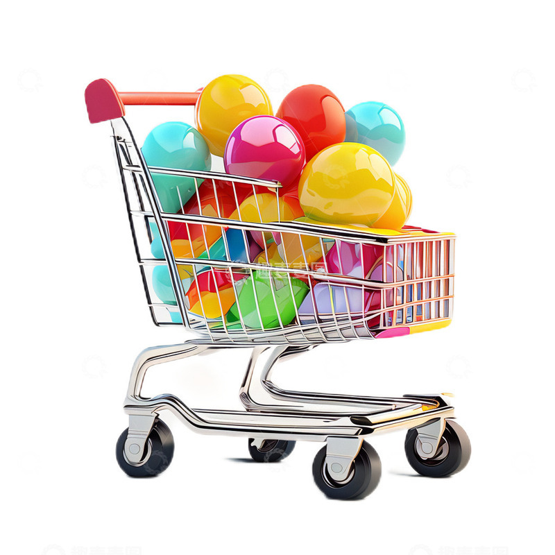 高清大图下载【趣麦麦图】3D立体卡通购物车购物小推车气球